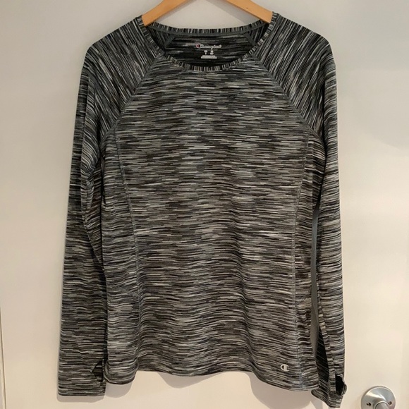 Champion Tee long sleeve striped black and gray Size Large - Picture 1 of 8